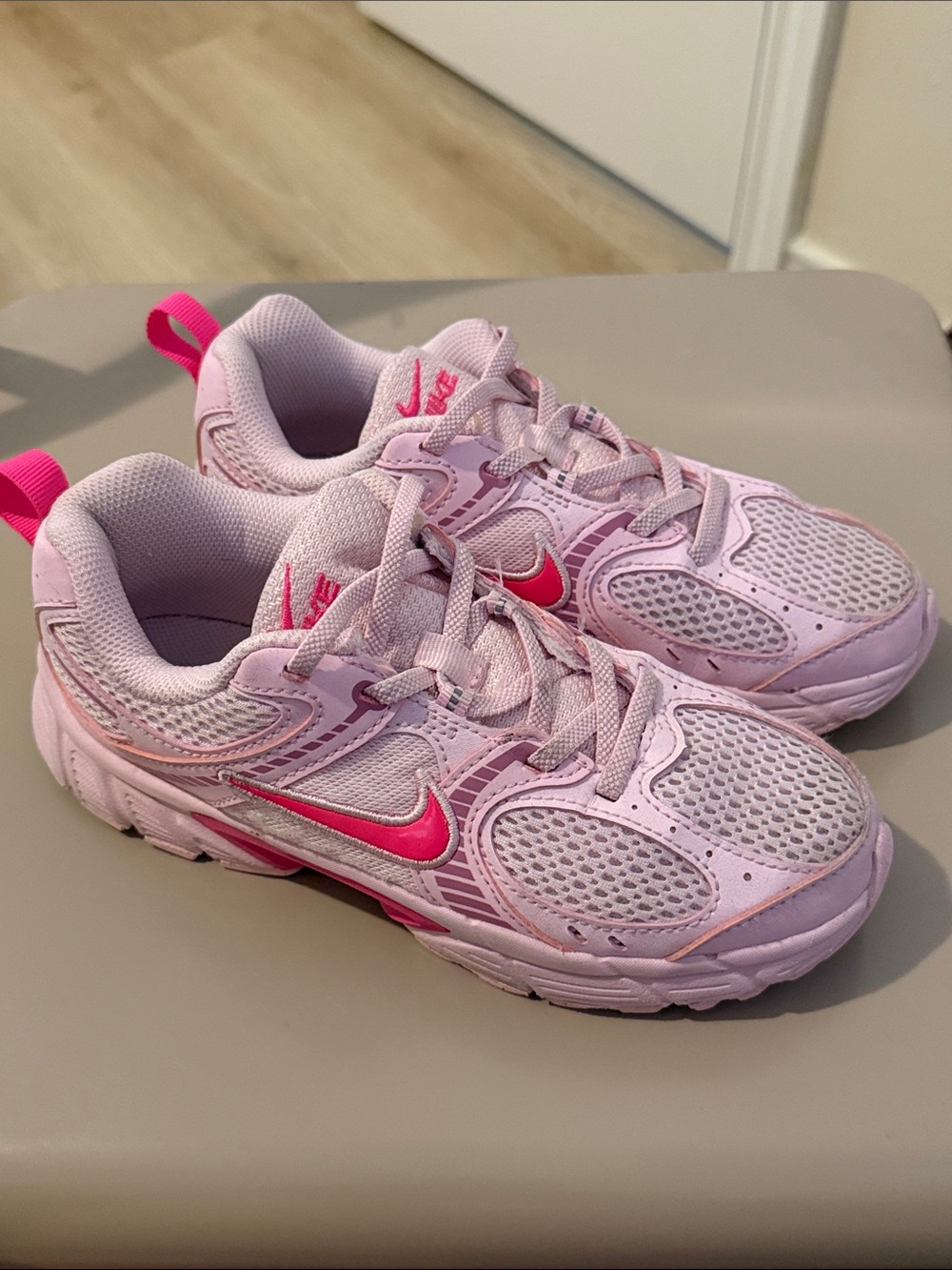 Nike Kids Light Pink Sneakers with Hot Pink Swoosh